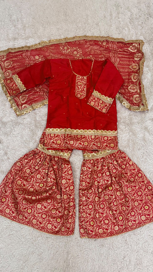 RED kimkhab gharara for little princess