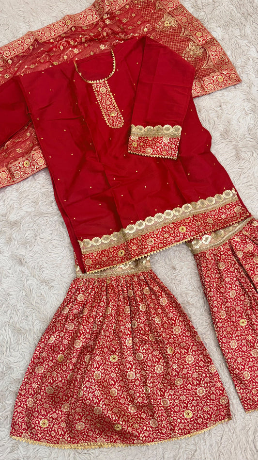 RED kimkhab gharara for little princess