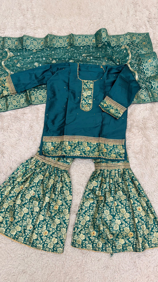 RAMA GREEN kimkhab gharara for little princess