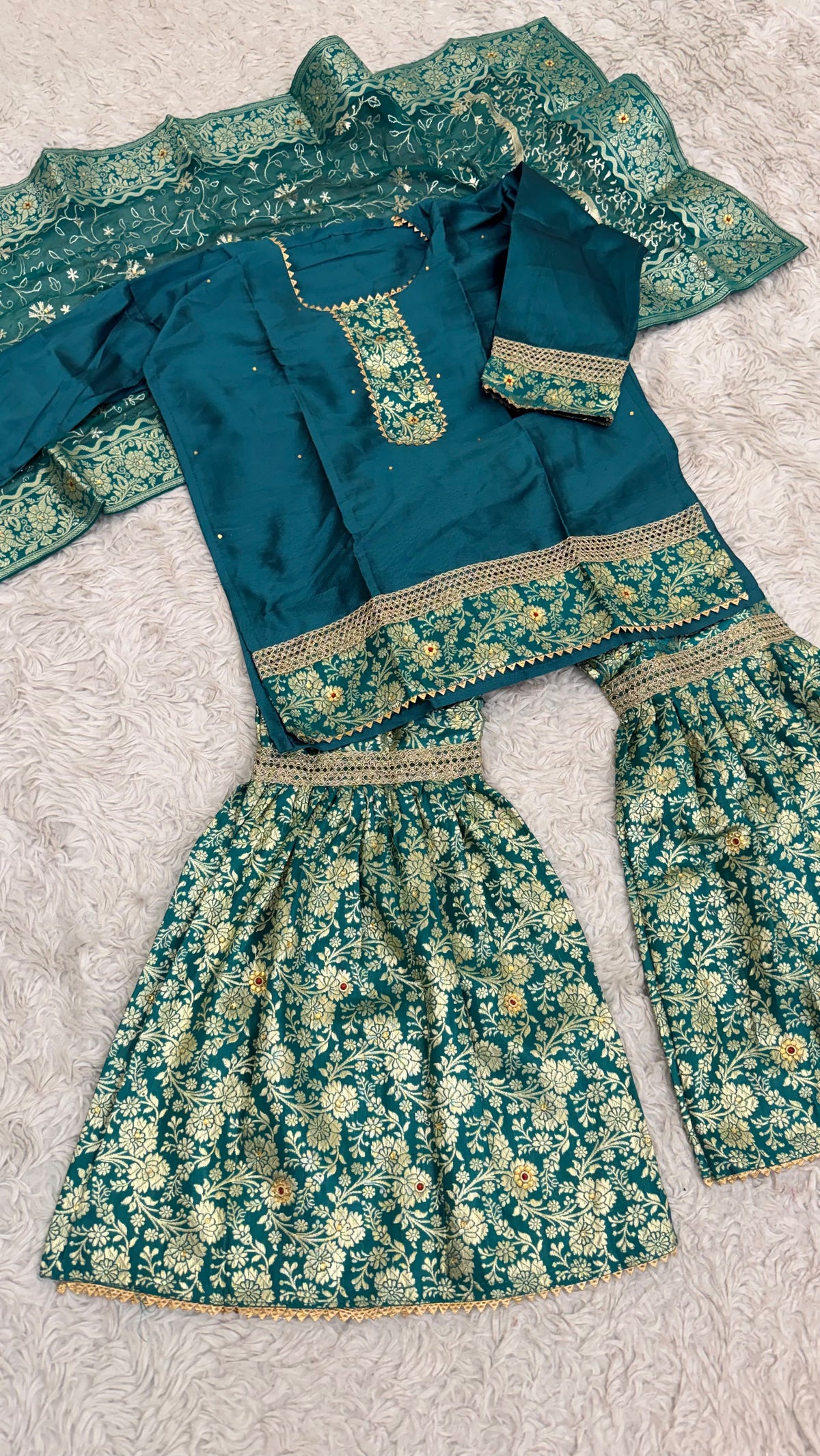 RAMA GREEN kimkhab gharara for little princess