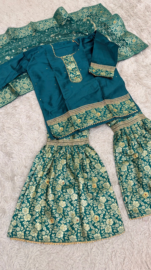 RAMA GREEN kimkhab gharara for little princess