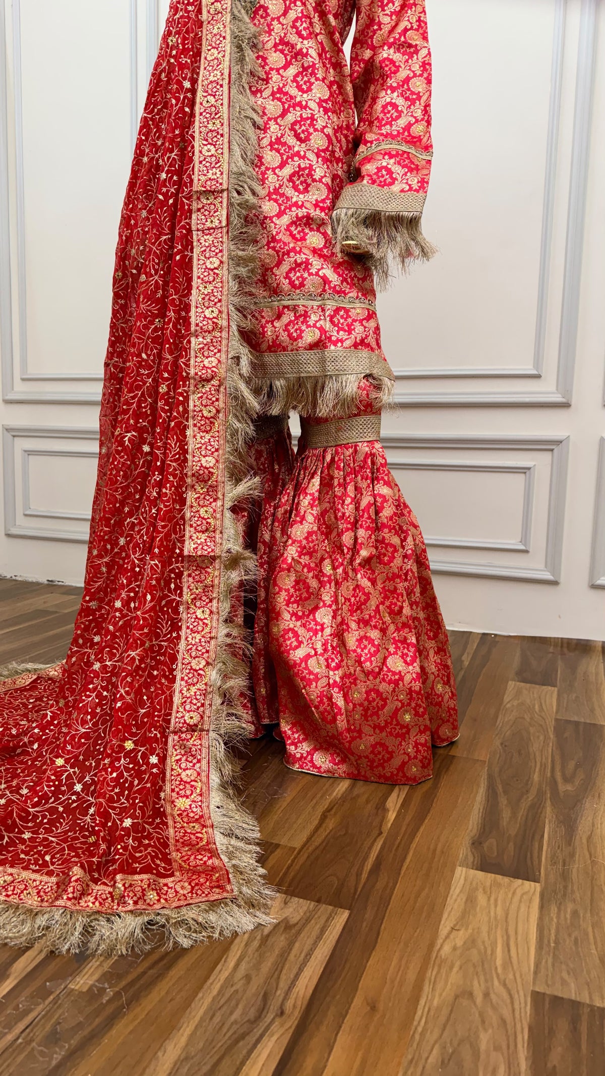 ROSE COLOR BANARASI KIMKHAB GHARARA WITH STONE WORK