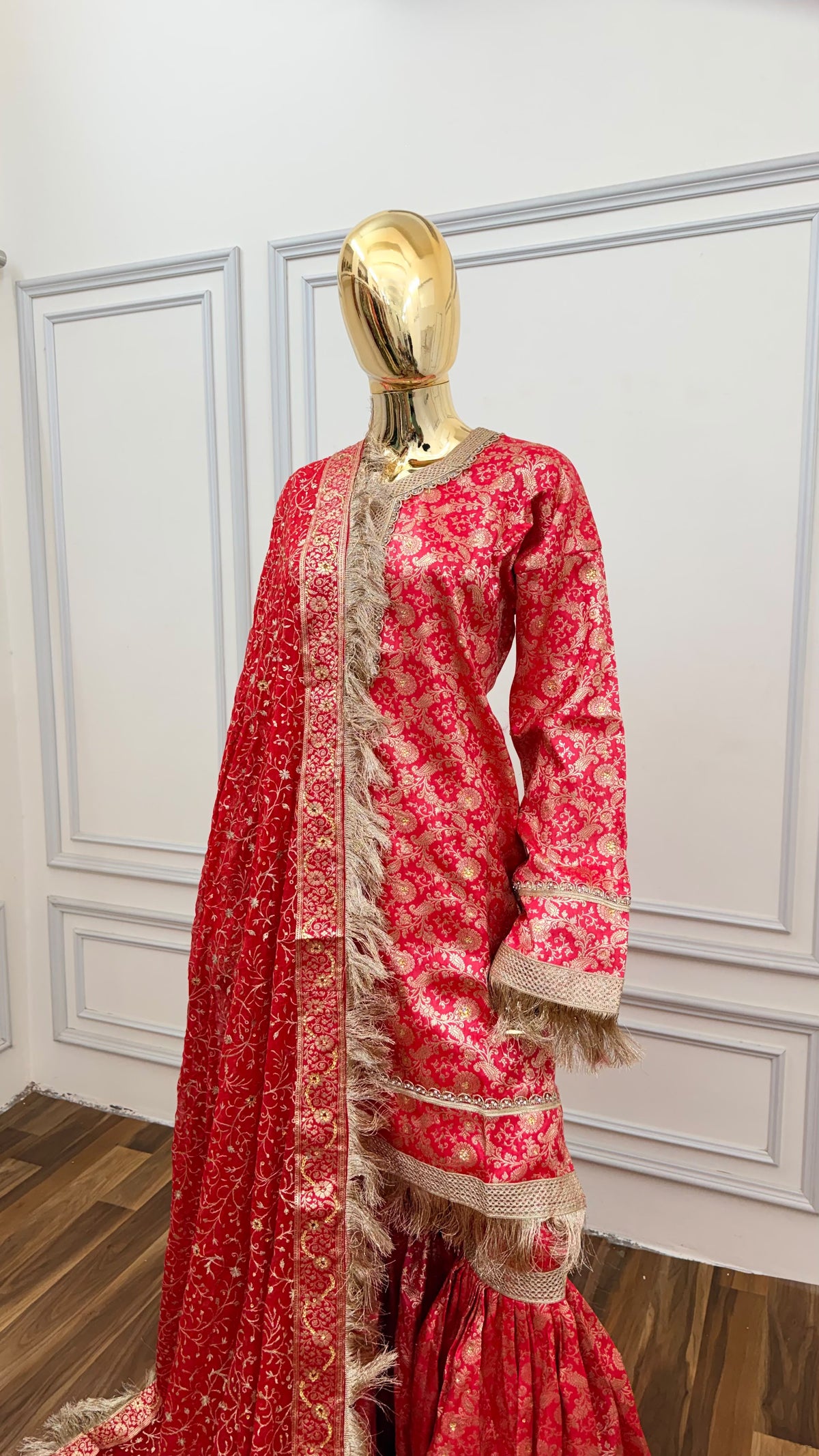 ROSE COLOR BANARASI KIMKHAB GHARARA WITH STONE WORK