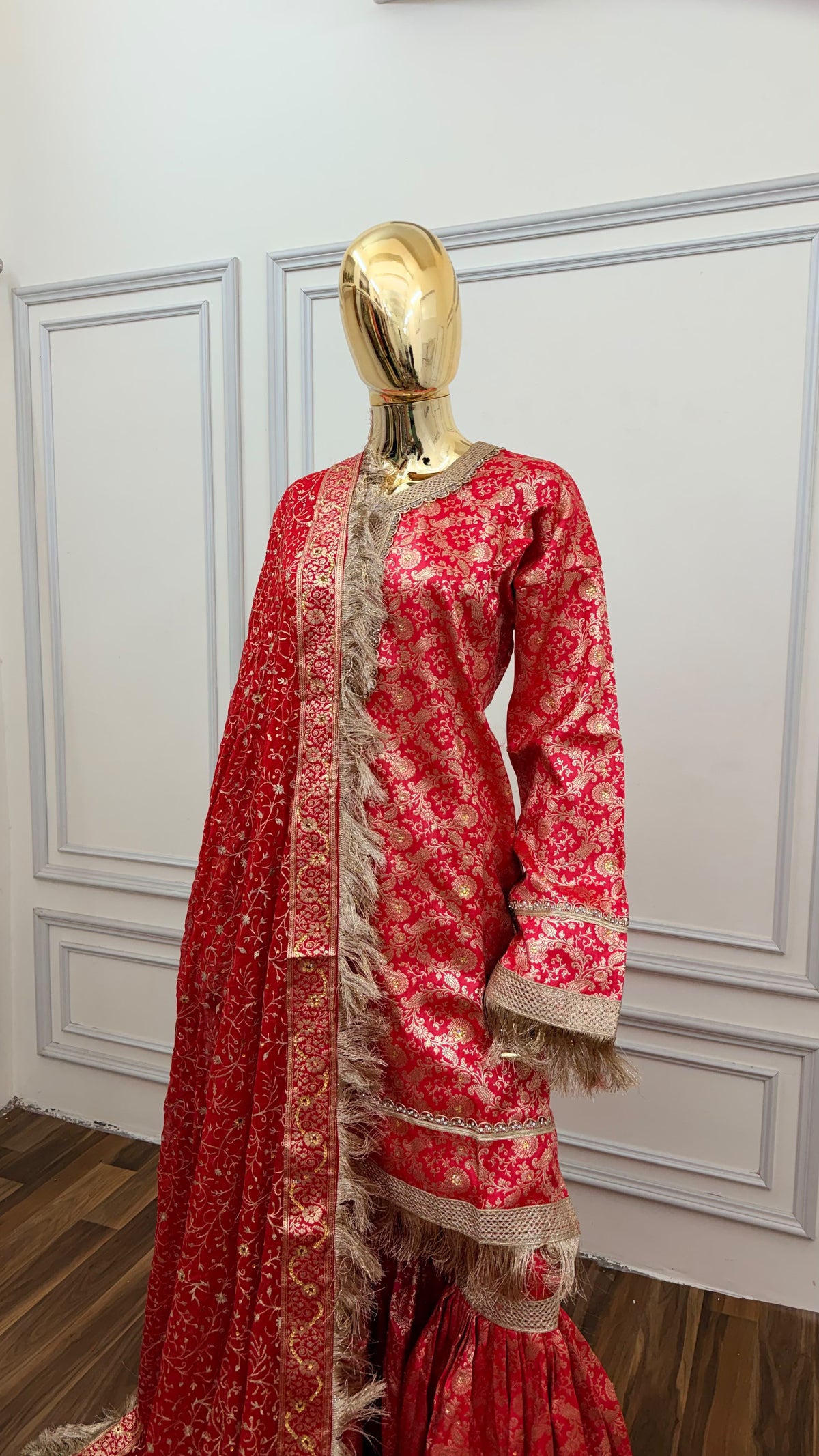 ROSE COLOR BANARASI KIMKHAB GHARARA WITH STONE WORK