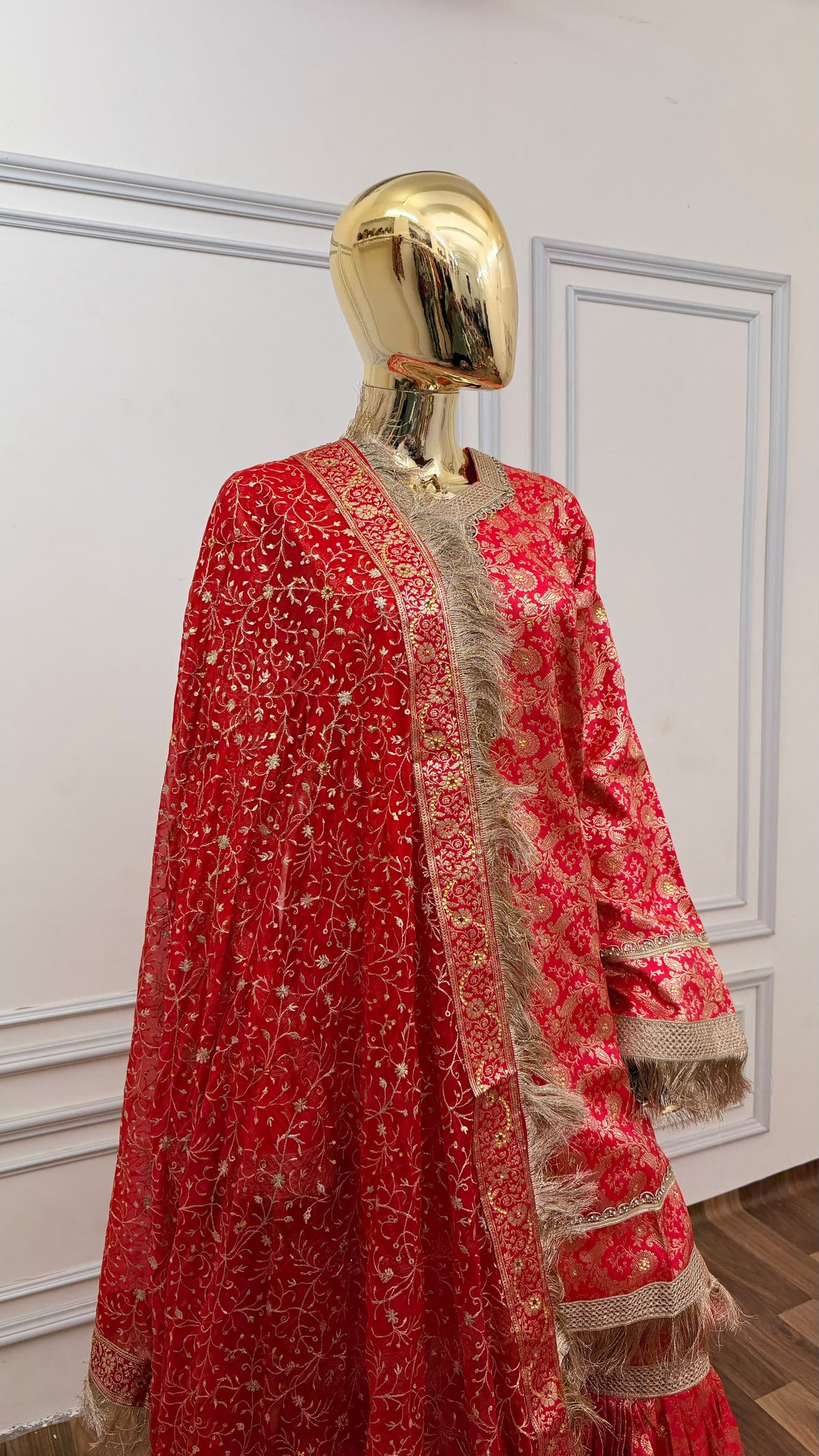 ROSE COLOR BANARASI KIMKHAB GHARARA WITH STONE WORK