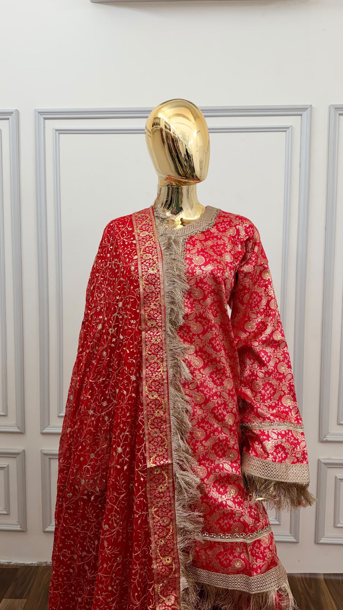 ROSE COLOR BANARASI KIMKHAB GHARARA WITH STONE WORK