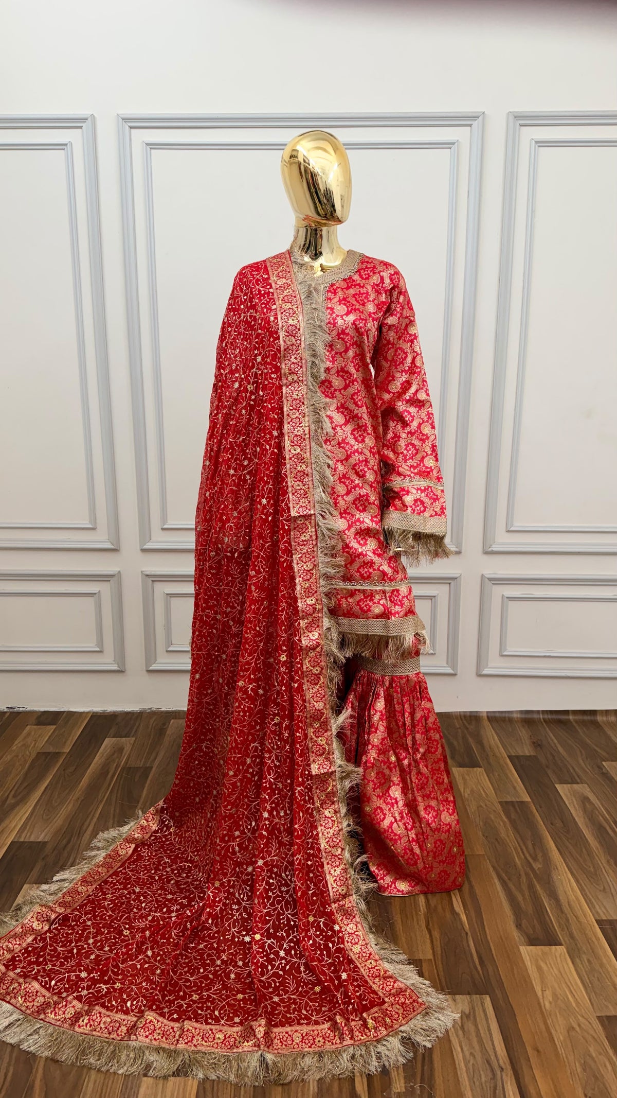 ROSE COLOR BANARASI KIMKHAB GHARARA WITH STONE WORK