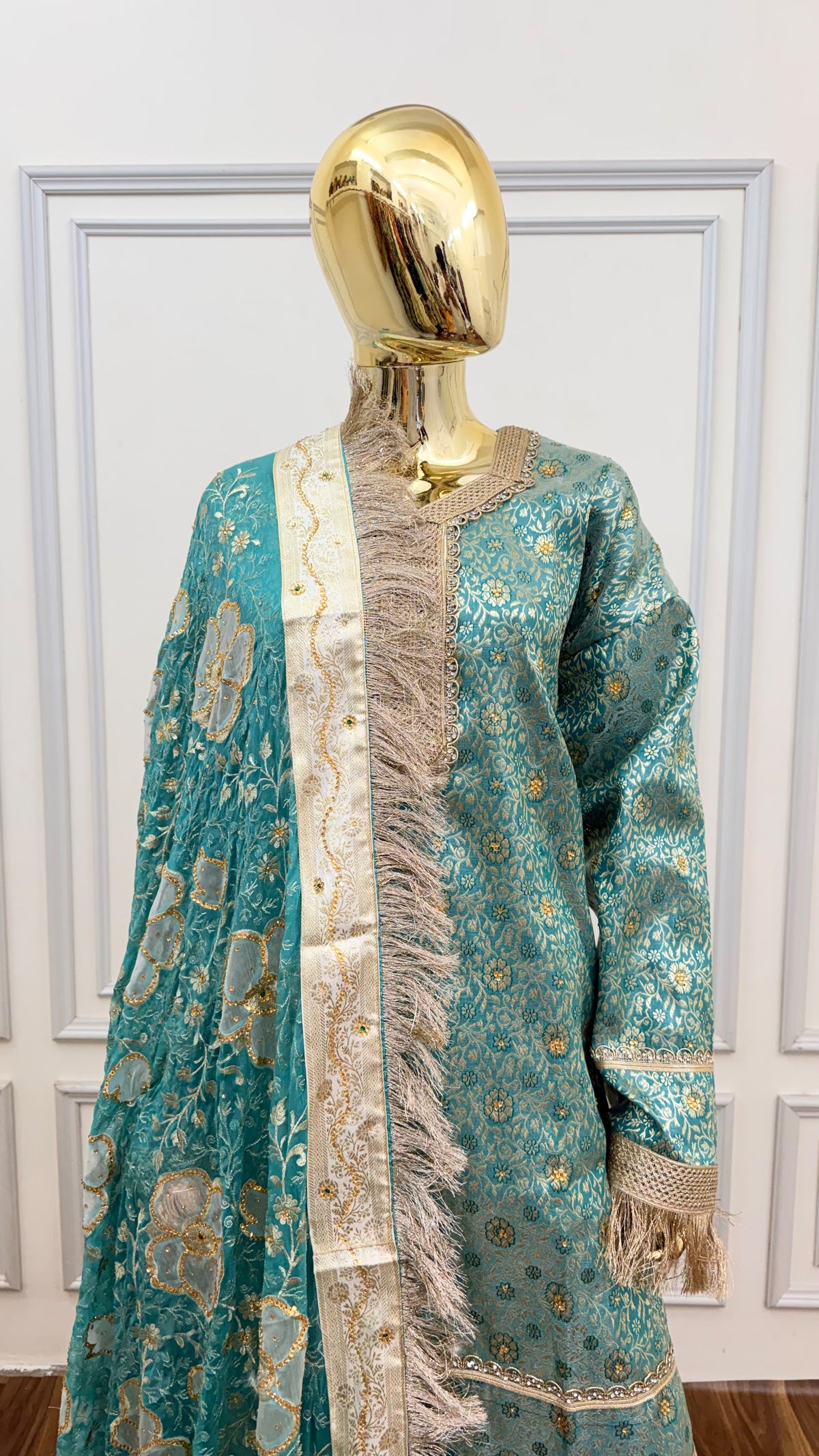WARM SPRING COLOR BANARASI KIMKHAB GHARARA WITH STONE WORK