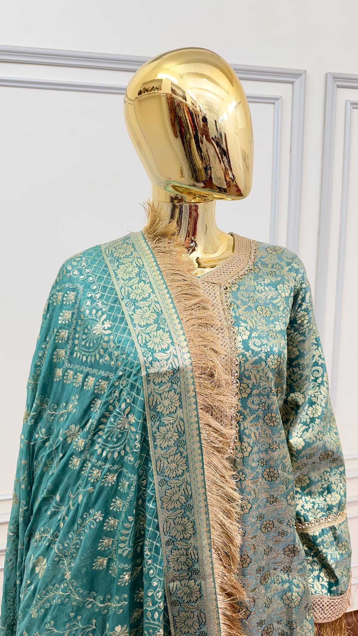 SEA GREEN COLOR BANARASI KIMKHAB GHARARA