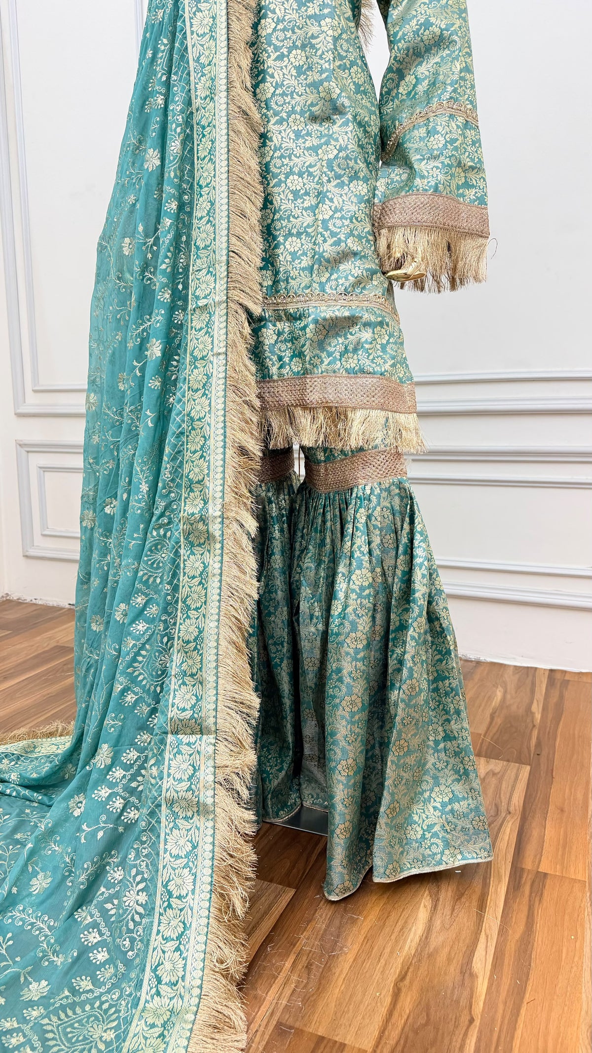 SEA GREEN COLOR BANARASI KIMKHAB GHARARA