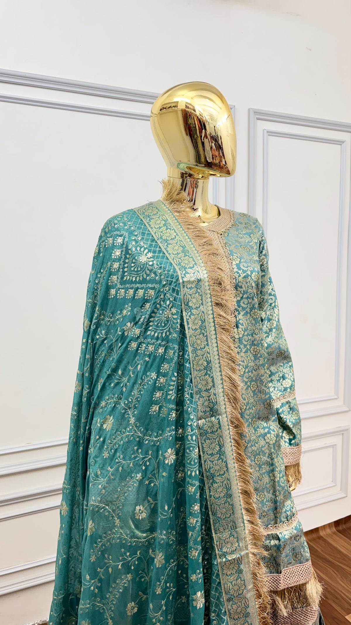 SEA GREEN COLOR BANARASI KIMKHAB GHARARA