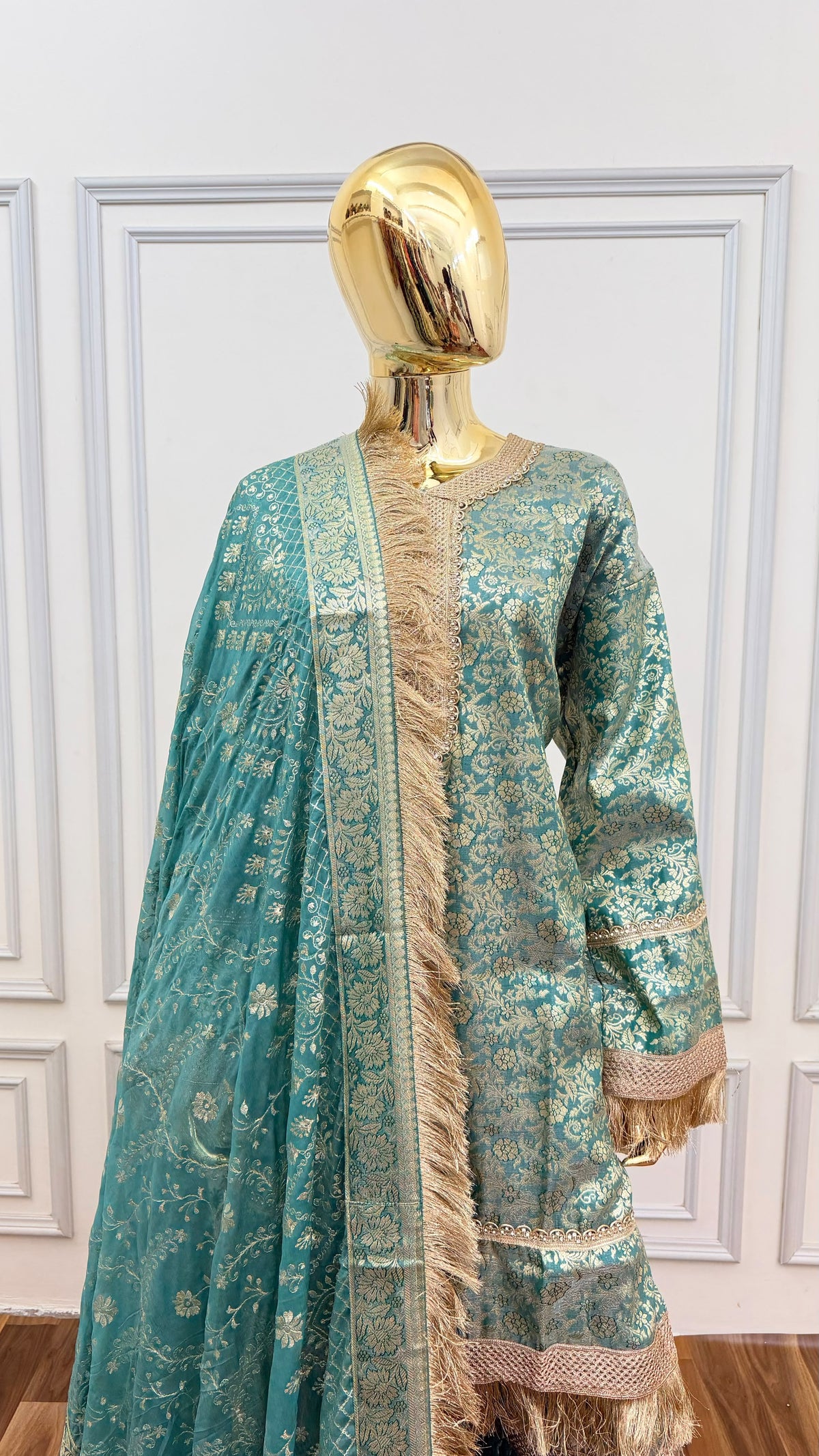 SEA GREEN COLOR BANARASI KIMKHAB GHARARA