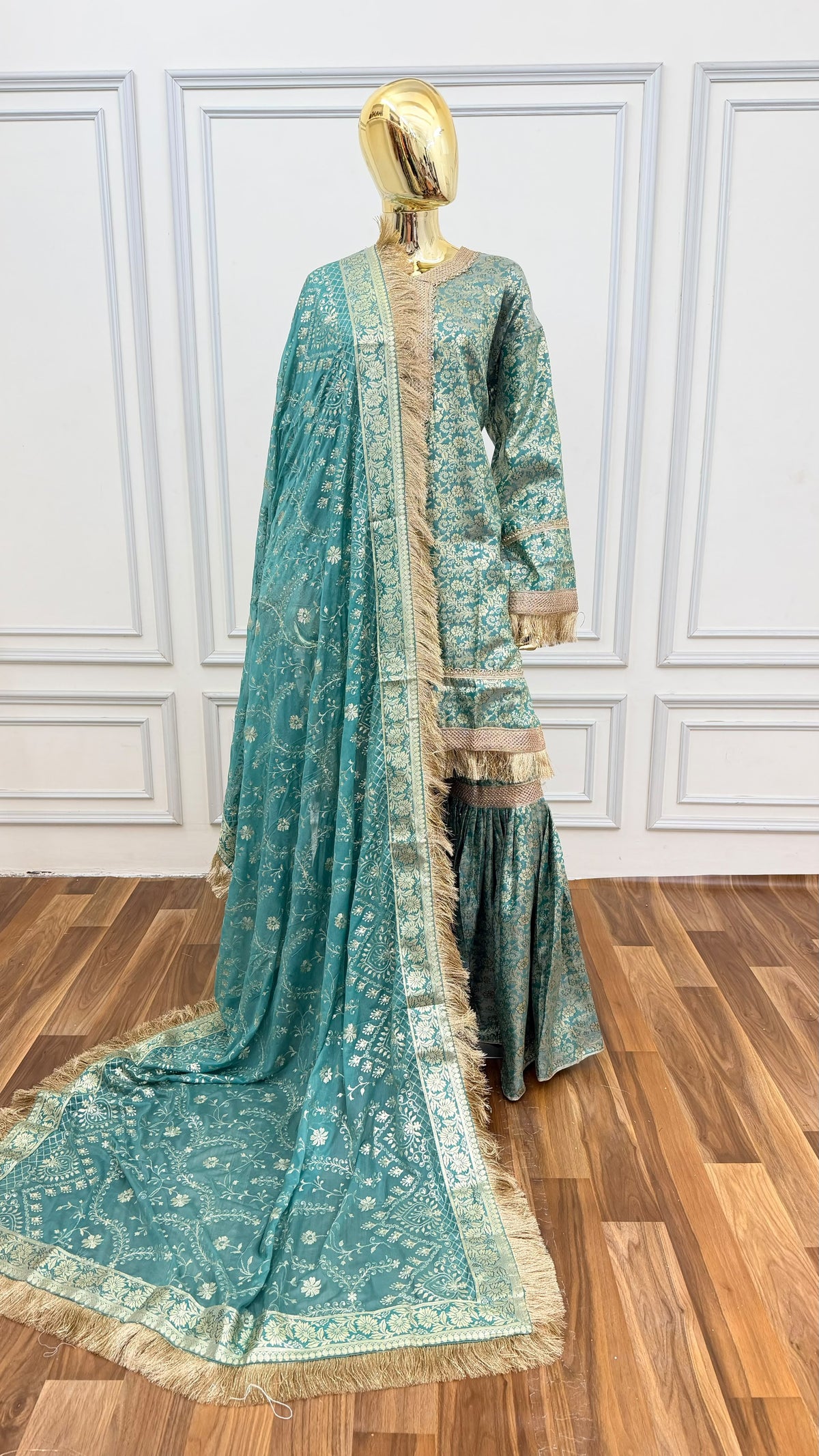 SEA GREEN COLOR BANARASI KIMKHAB GHARARA