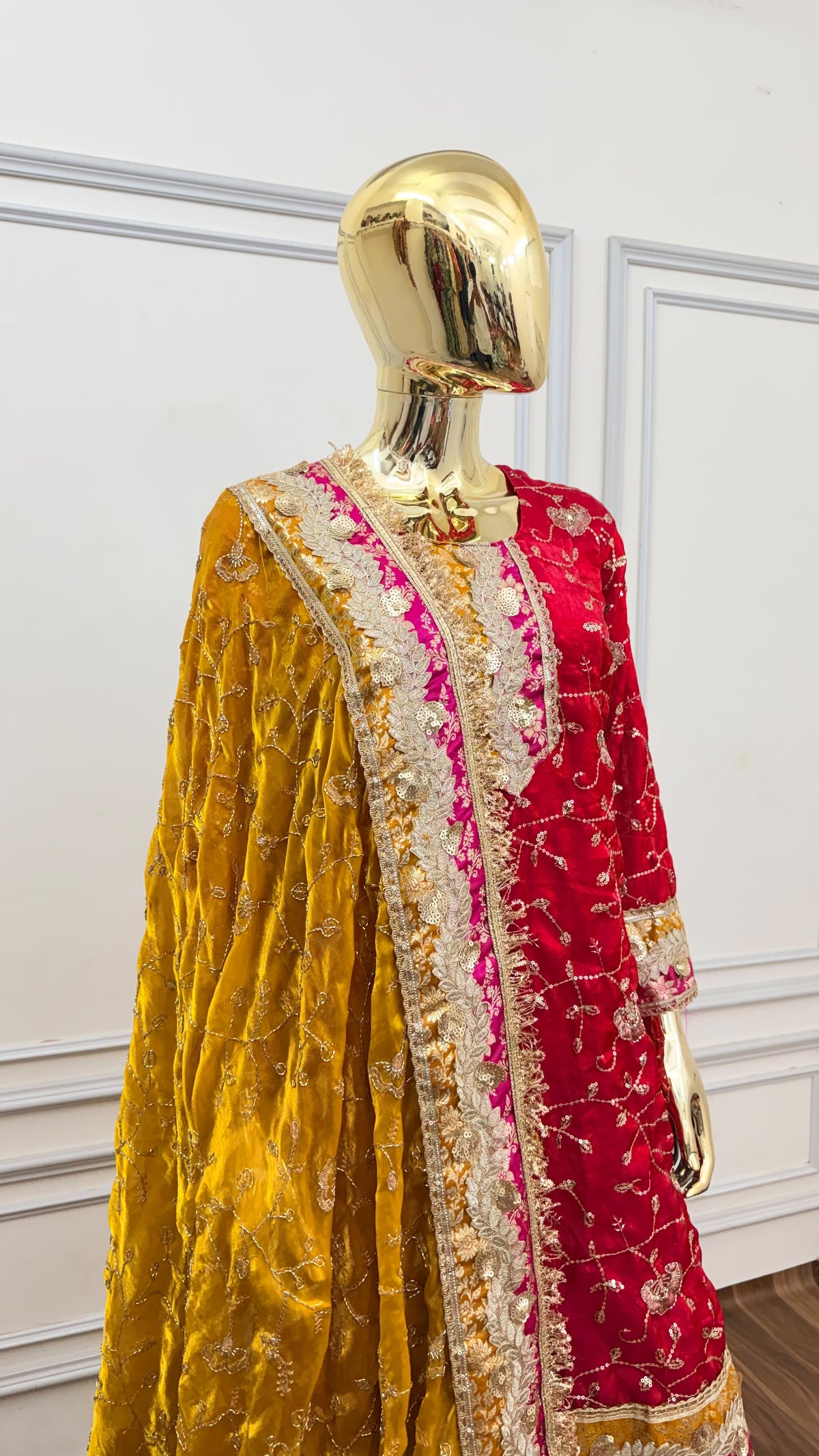 MUSTARD RANI CONTRAST RAMPURI GHARARA