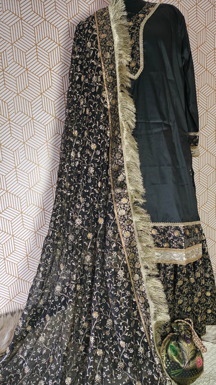 BLACK BANARASI KIMKHAB GHARARA