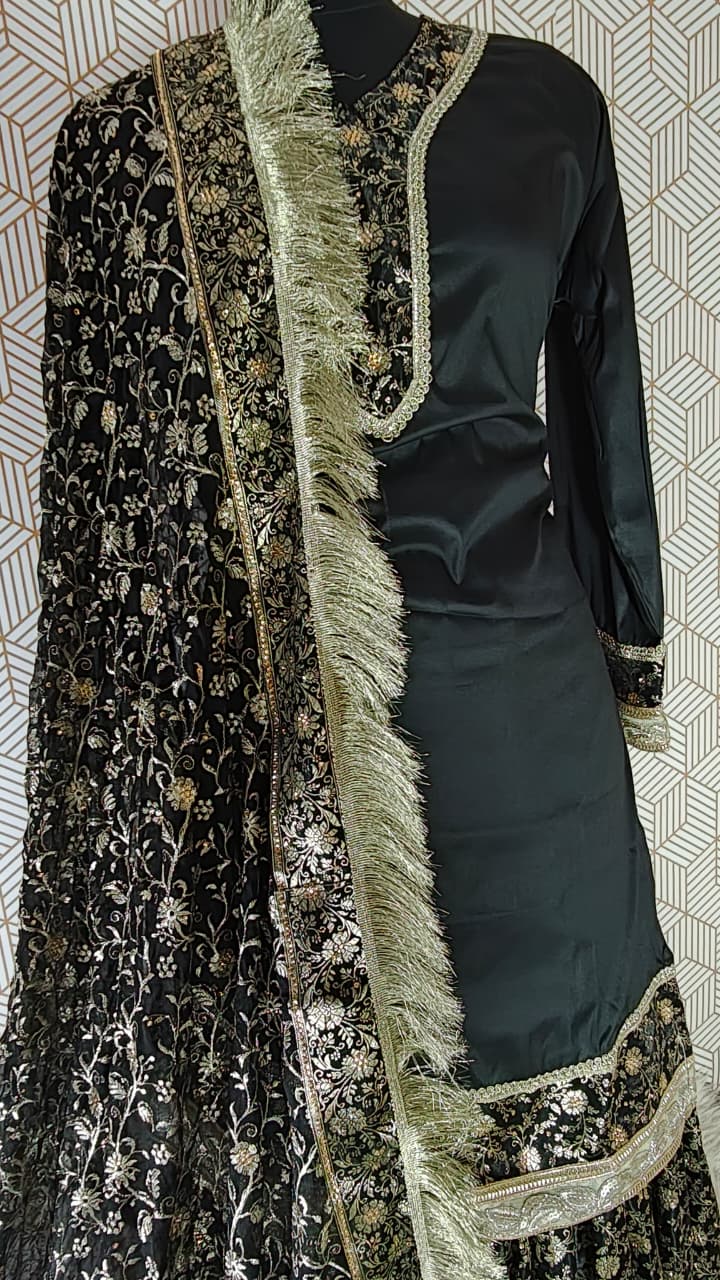 BLACK BANARASI KIMKHAB GHARARA