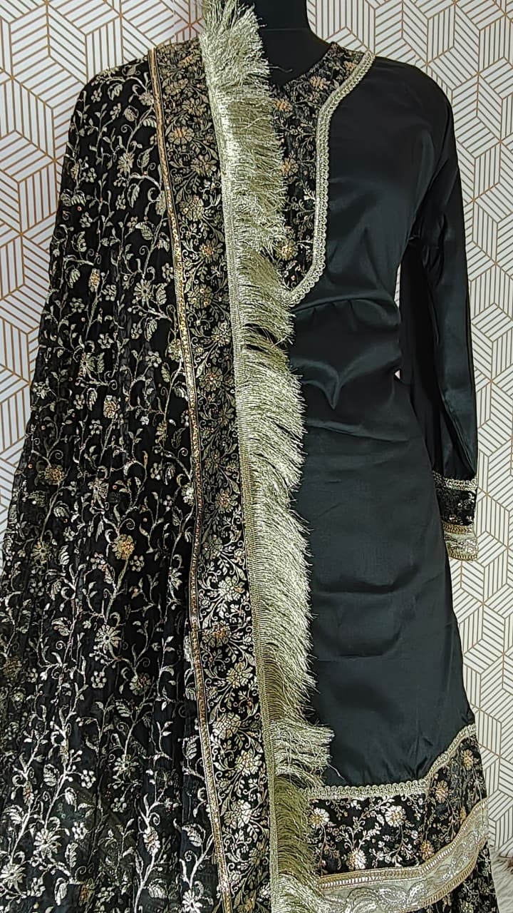 BLACK BANARASI KIMKHAB GHARARA