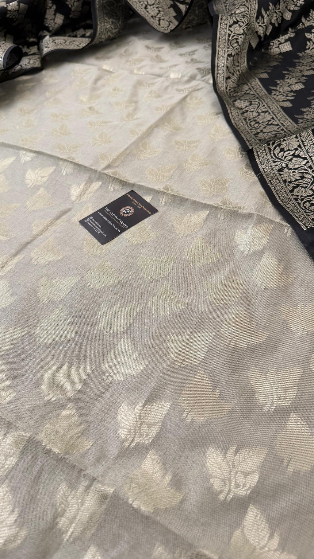 BLACK COLOR CONTRAST COTTON SILK 3 PIECE SUIT