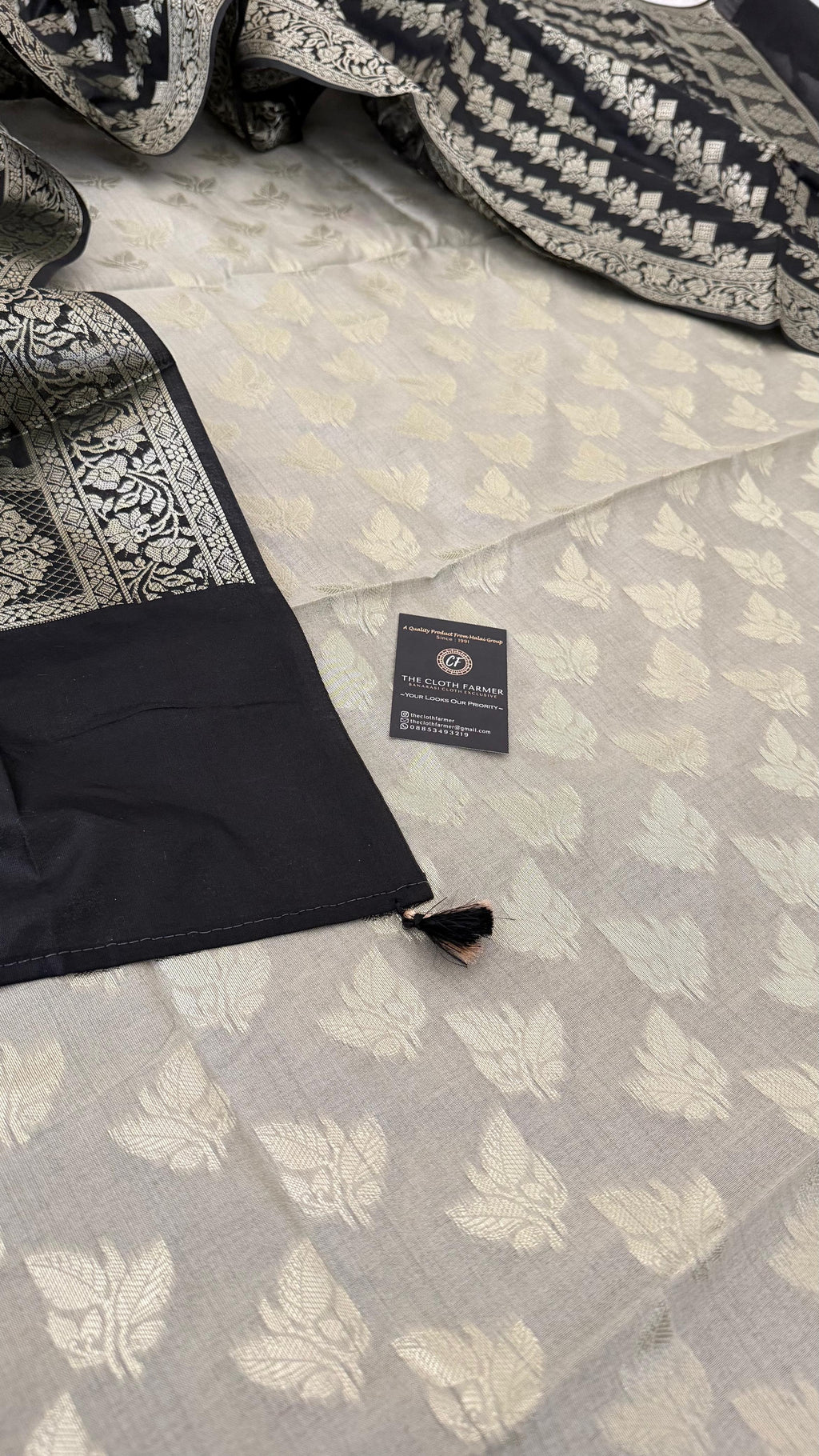 BLACK COLOR CONTRAST COTTON SILK 3 PIECE SUIT