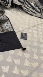 BLACK COLOR CONTRAST COTTON SILK 3 PIECE SUIT