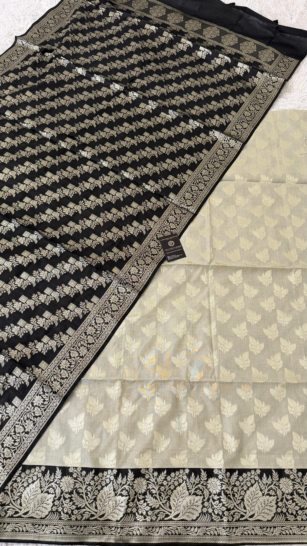 BLACK COLOR CONTRAST COTTON SILK 3 PIECE SUIT