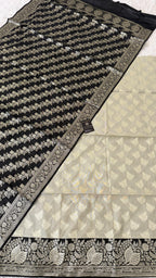 BLACK COLOR CONTRAST COTTON SILK 3 PIECE SUIT