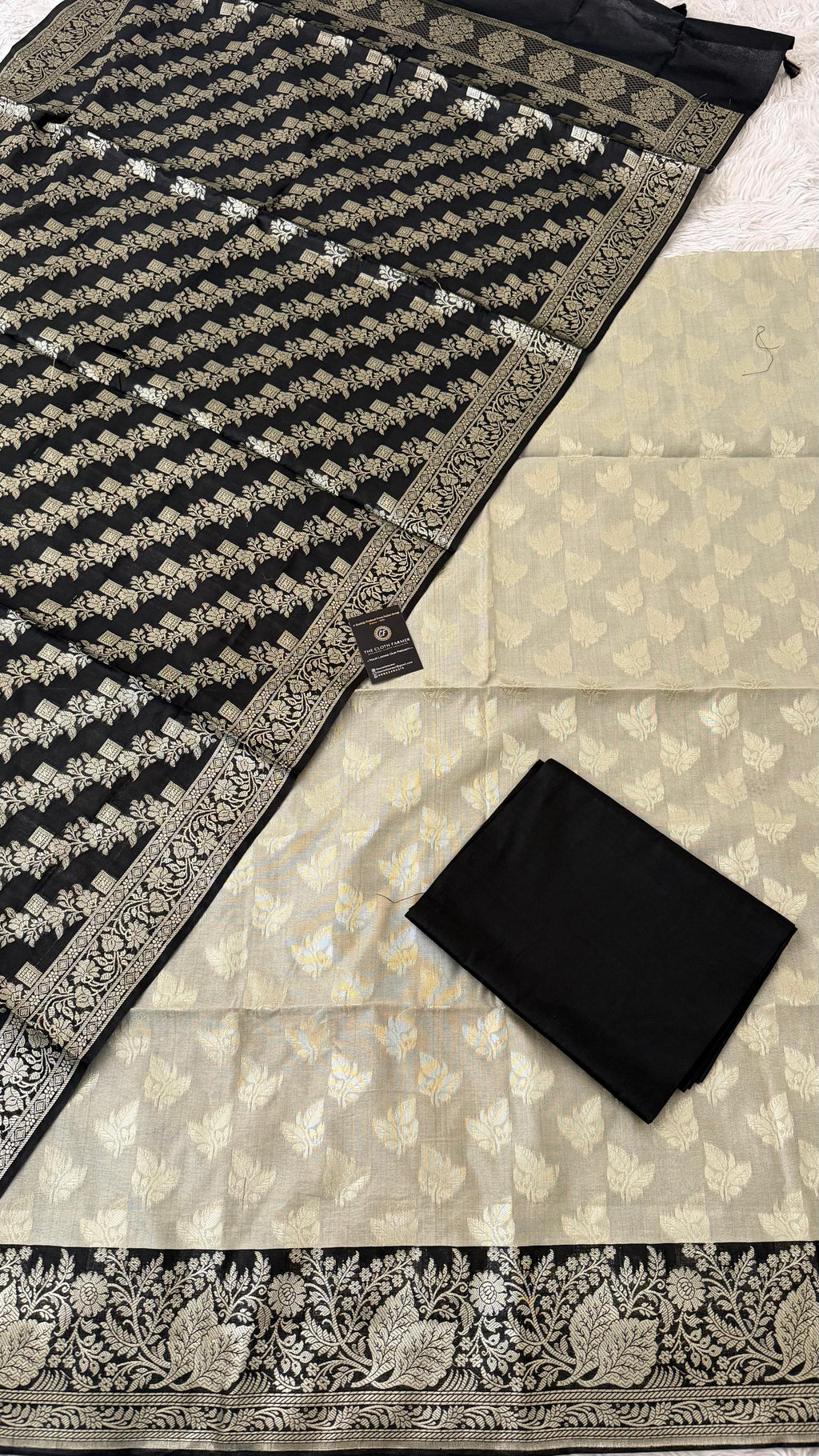 BLACK COLOR CONTRAST COTTON SILK 3 PIECE SUIT