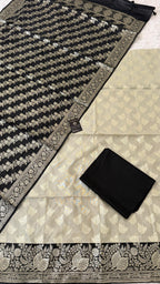 BLACK COLOR CONTRAST COTTON SILK 3 PIECE SUIT