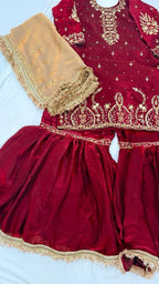 BLOOD MAROON ZARDOZI GHARARA