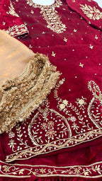BLOOD MAROON ZARDOZI GHARARA