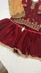 BLOOD MAROON ZARDOZI GHARARA