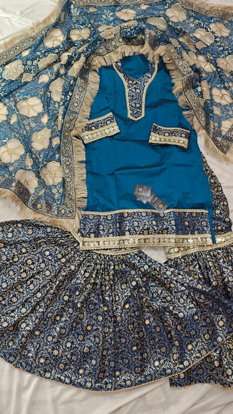 BLUE BANARASI KIMKHAB GHARARA WITH DESIGHNER DUPATTA