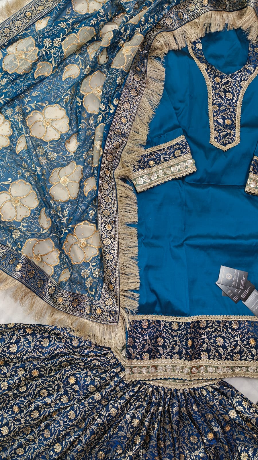 BLUE BANARASI KIMKHAB GHARARA WITH DESIGHNER DUPATTA
