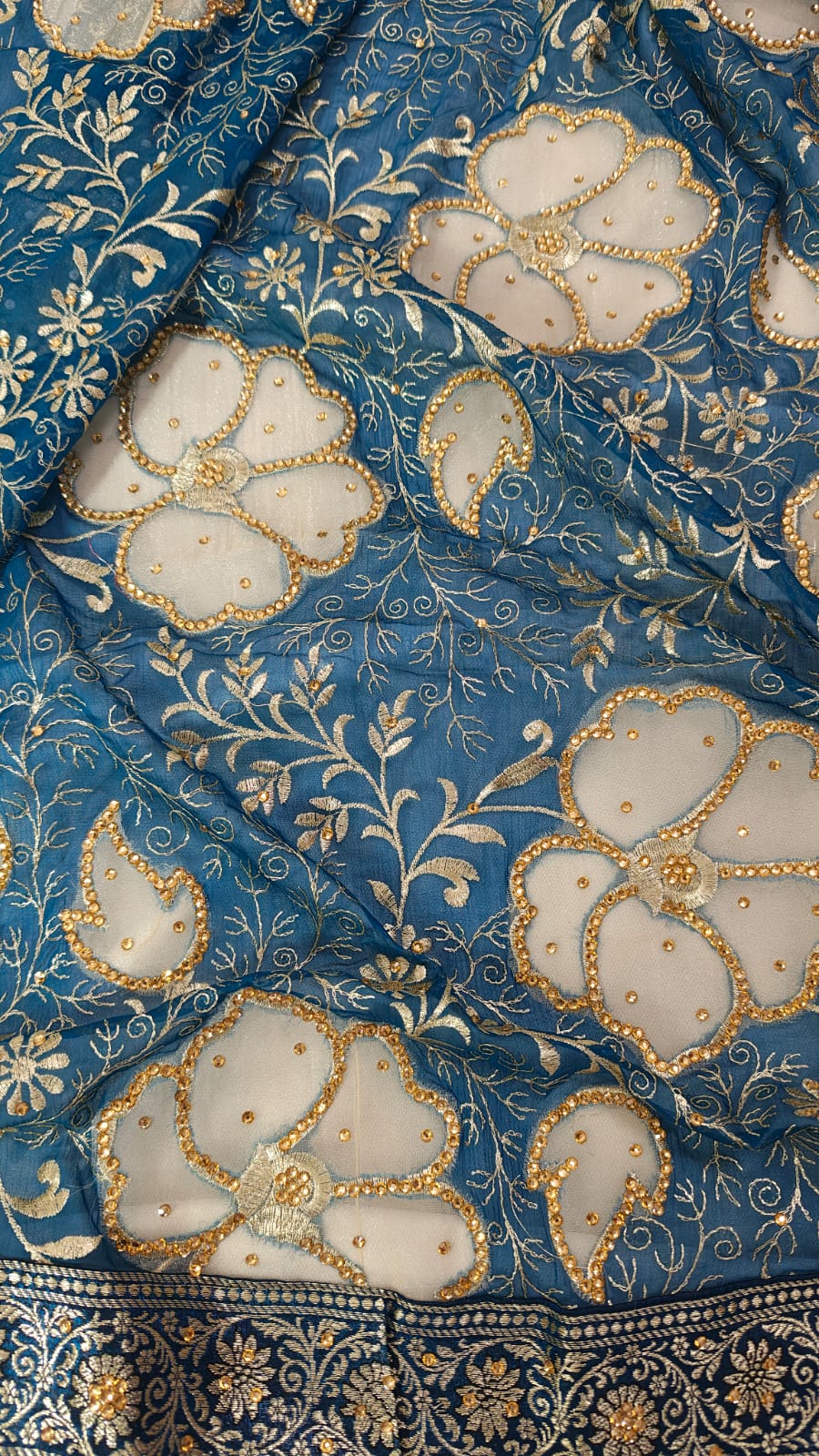BLUE BANARASI KIMKHAB GHARARA WITH DESIGHNER DUPATTA
