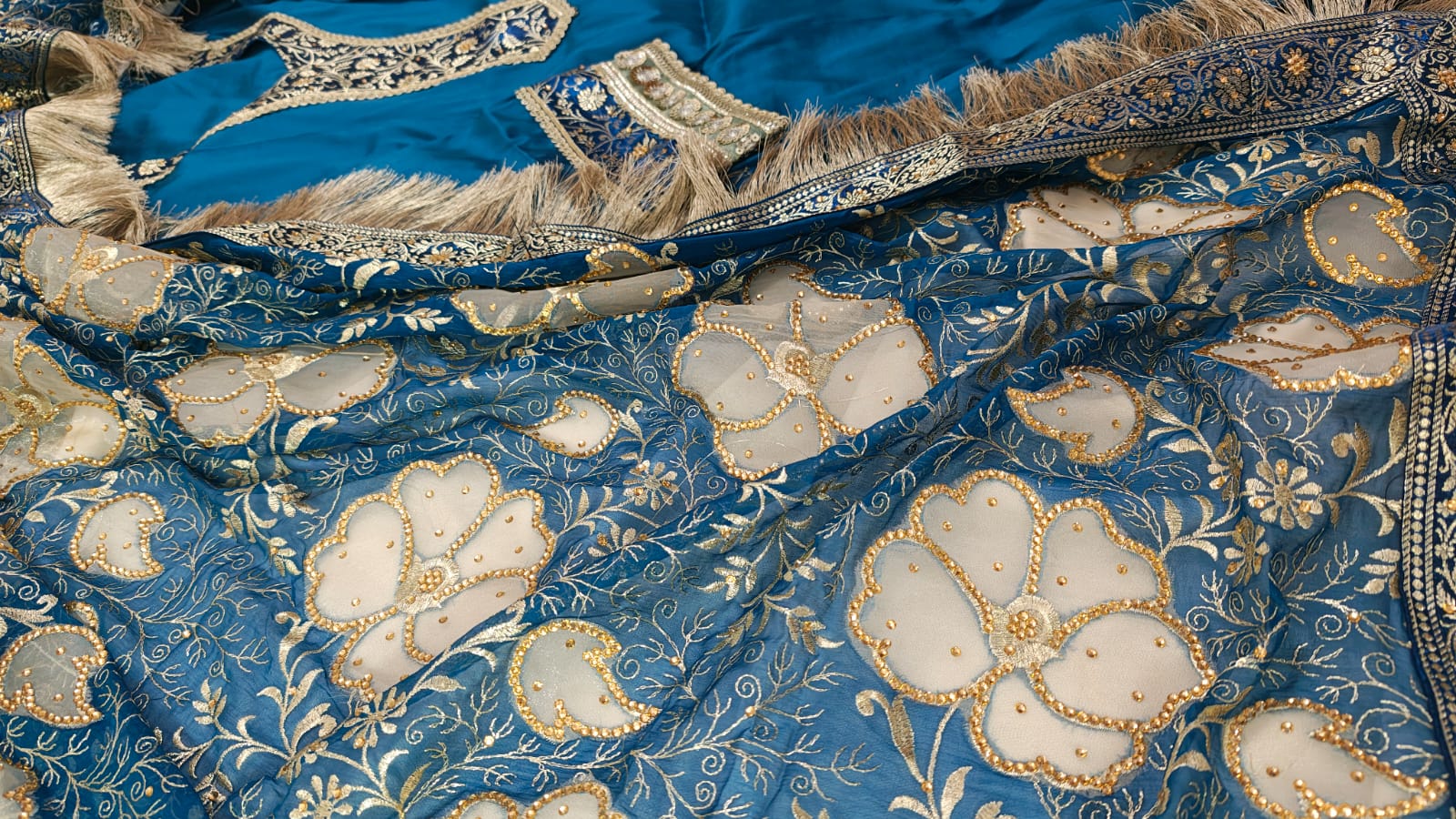 BLUE BANARASI KIMKHAB GHARARA WITH DESIGHNER DUPATTA