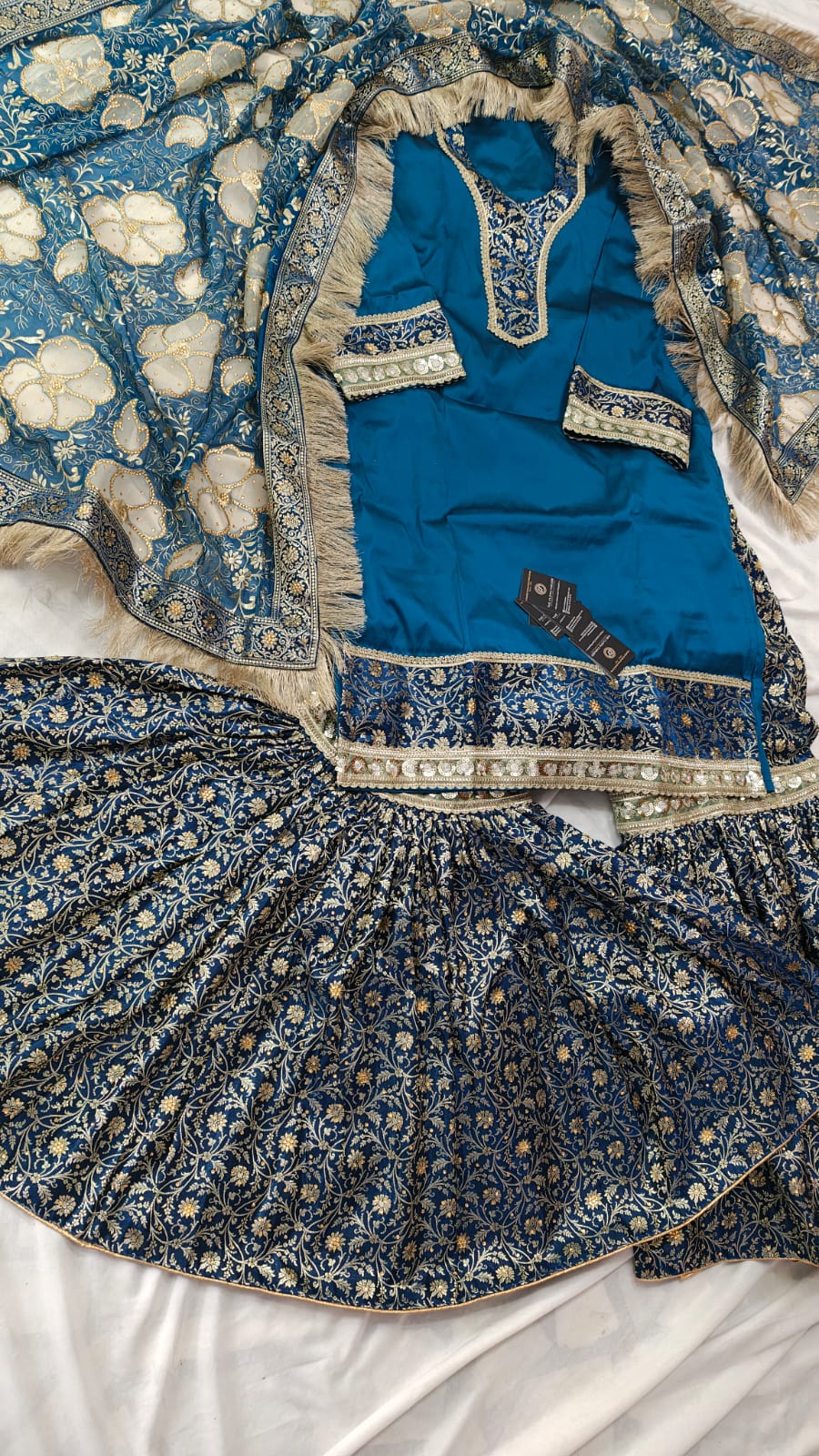 BLUE BANARASI KIMKHAB GHARARA WITH DESIGHNER DUPATTA