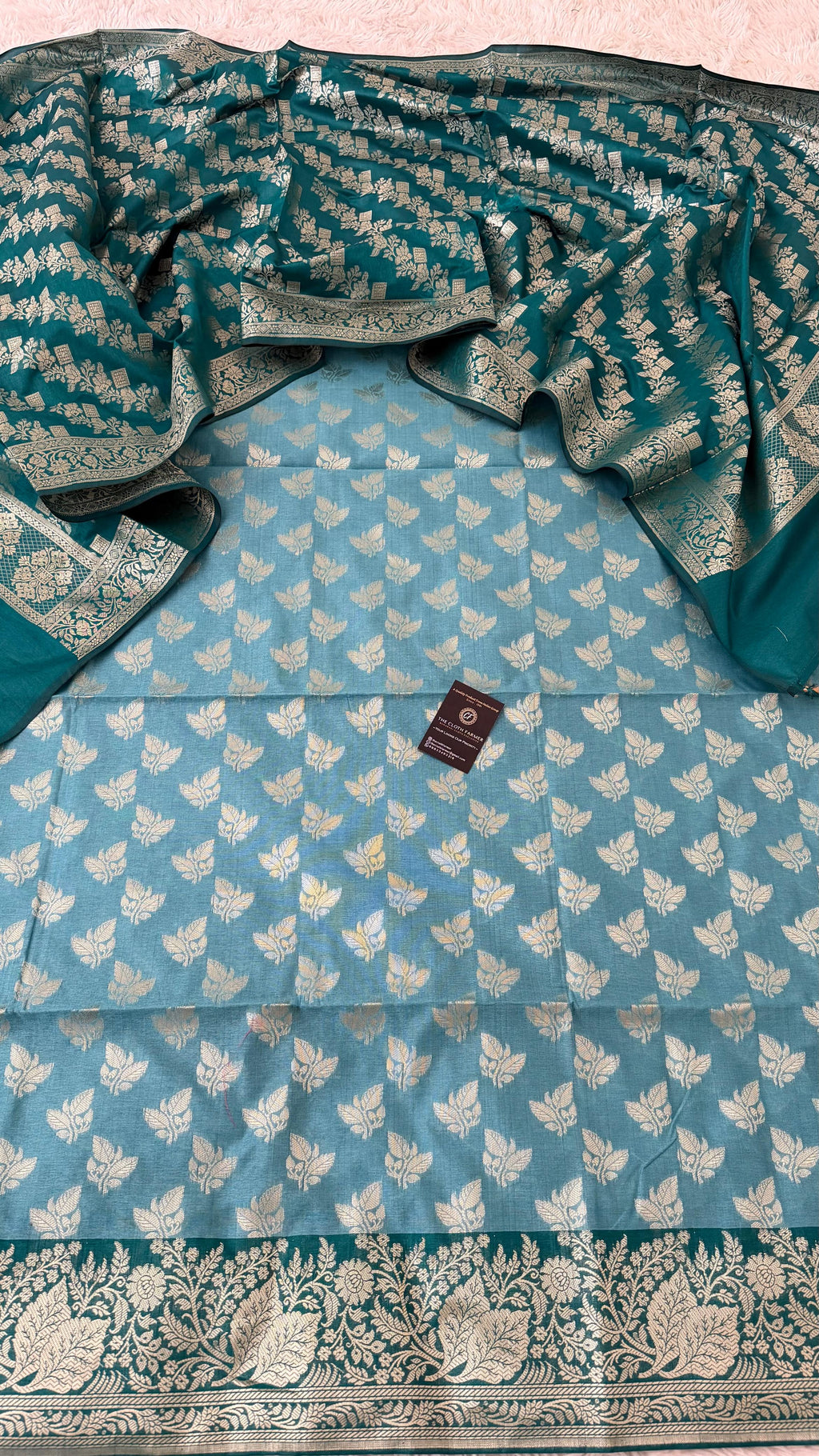 CADET BLUE CONTRAST COTTON SILK 3 PIECE SUIT