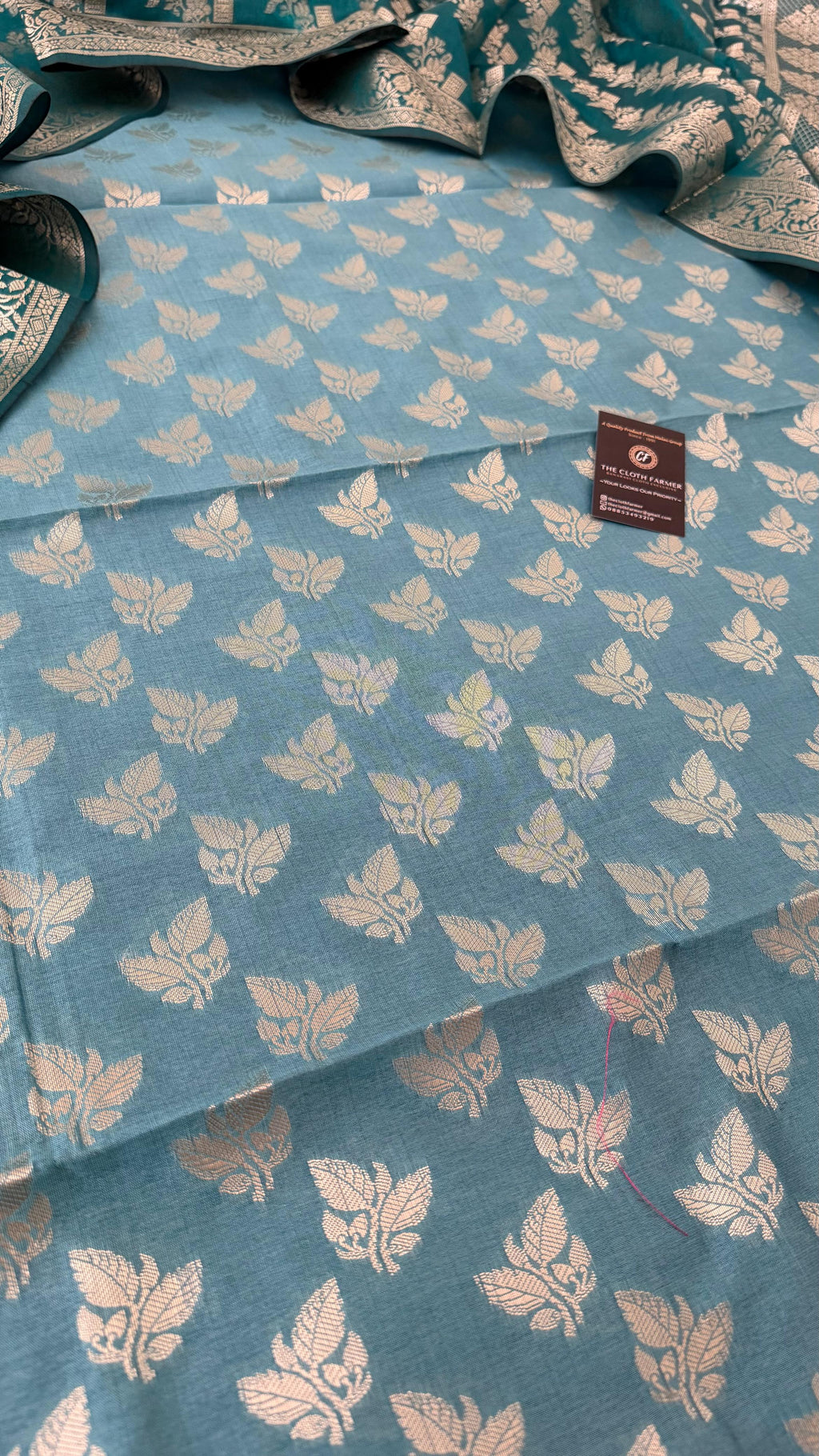 CADET BLUE CONTRAST COTTON SILK 3 PIECE SUIT