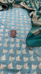 CADET BLUE CONTRAST COTTON SILK 3 PIECE SUIT