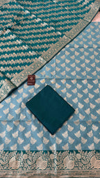 CADET BLUE CONTRAST COTTON SILK 3 PIECE SUIT