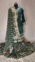 BOTTLE GREEN BANARASI KIMKHAB GHARARA