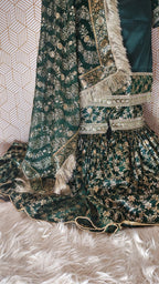 BOTTLE GREEN BANARASI KIMKHAB GHARARA