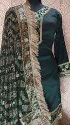 BOTTLE GREEN BANARASI KIMKHAB GHARARA
