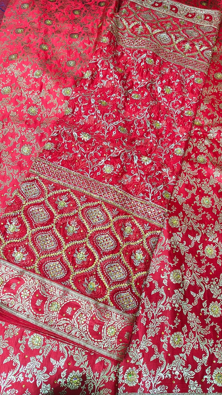 BRIDAL RED KATAN SILK BASED BANARASI KIMKHAB GHARARA