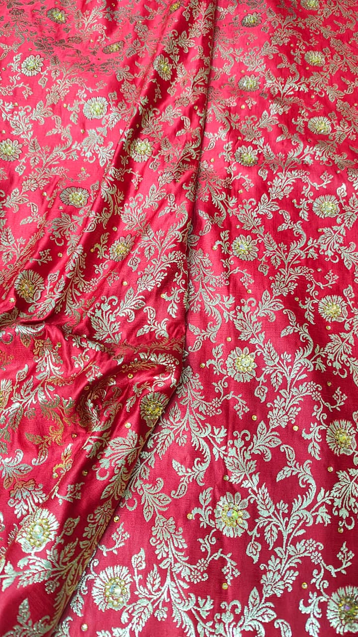 BRIDAL RED KATAN SILK BASED BANARASI KIMKHAB GHARARA