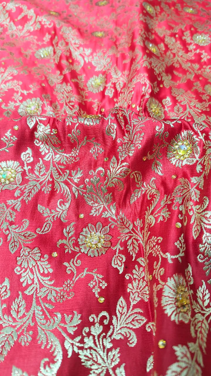 BRIDAL RED KATAN SILK BASED BANARASI KIMKHAB GHARARA