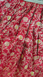 BRIGHT MAROON BANARASI KIMKHAB GHARARA WITH DESIGHNER DUPATTA WITH EMBROIDERED KURTI