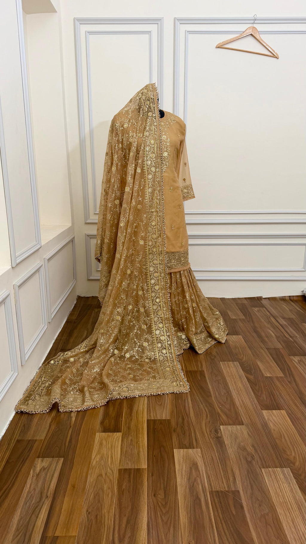 CAMEL SHADE BANARASI SOFT ORGANZA GHARARA