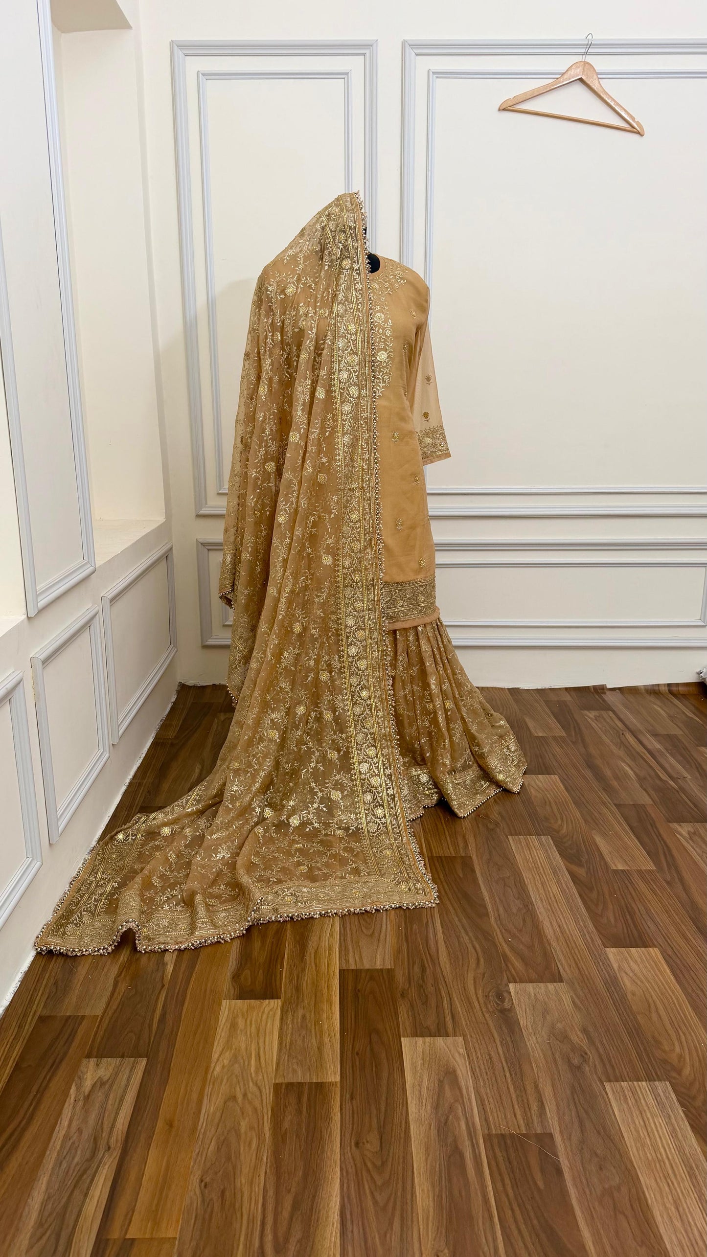 CAMEL SHADE BANARASI SOFT ORGANZA GHARARA