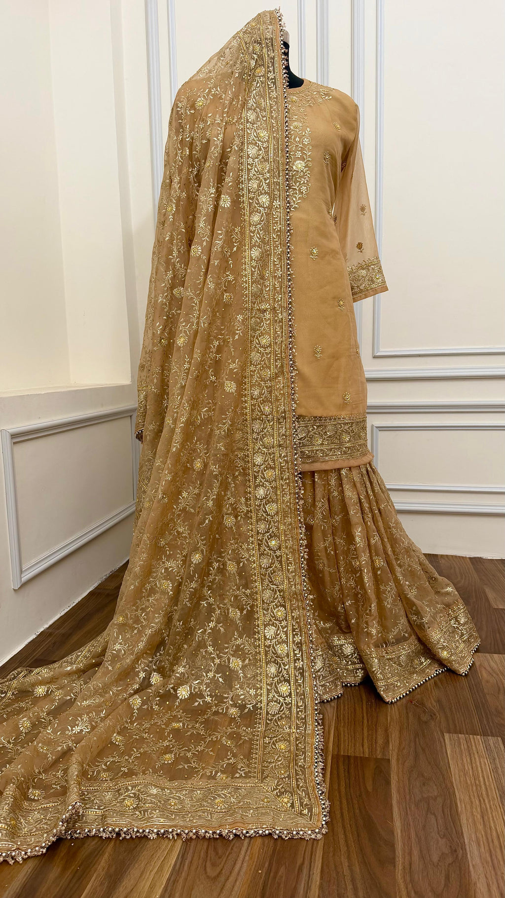 CAMEL SHADE BANARASI SOFT ORGANZA GHARARA